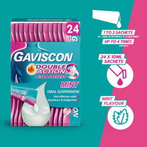 Gaviscon Double Action Liquid Sachets 24 X 10ml Mint Flavor