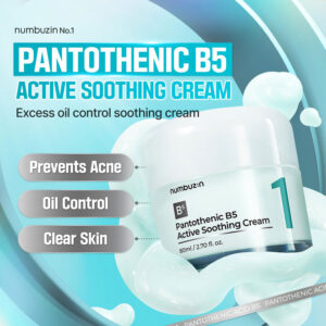 The Numbuzin No.1 Pantothenic B5 Active Soothing Cream is designed to reduce excess oil and prevent acne, providing long-lasting hydration for up to 130 hours.