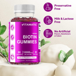Vitamatic Biotin Gummies 10,000 mcg for Stronger Hair, Skin & Nails - 60 Vegan Gummies