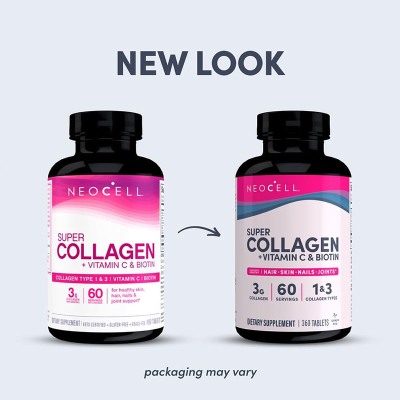 NeoCell - Super Collagen (Types 1 & 3) + Vitamin C And Biotin Tablets, 90 Ct