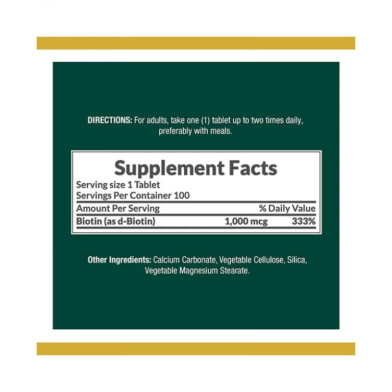 Natures Bounty Biotin 1000mcg - 100 Tablets