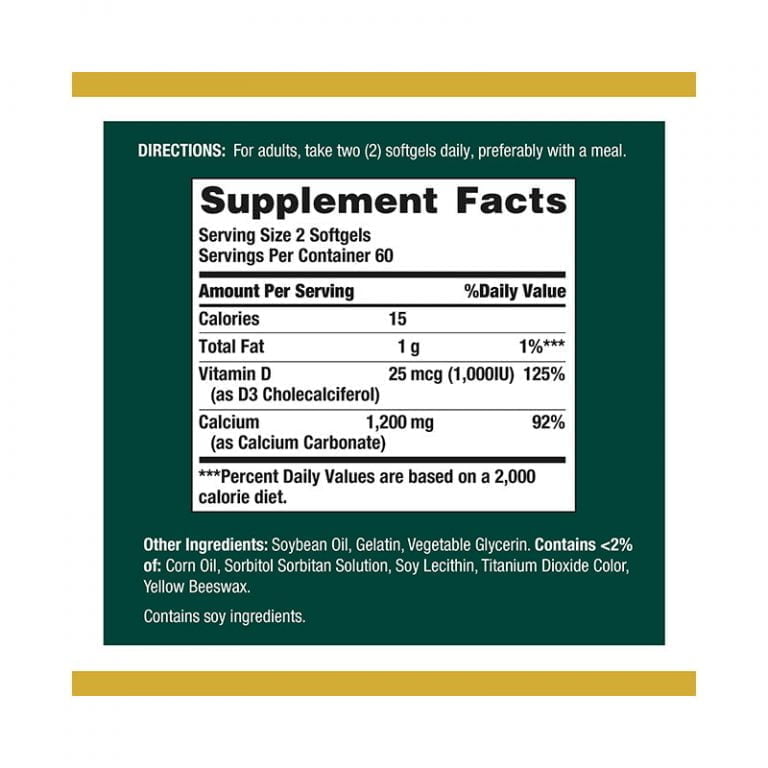 Nature's Bounty Calcium 1200mg + Vitamin D3 - 120 Softgels