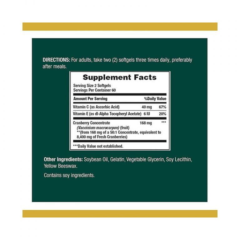 Nature's Bounty Cranberry Herbal Health Supplement 4200mg with Vitamin C - 120 Softgels