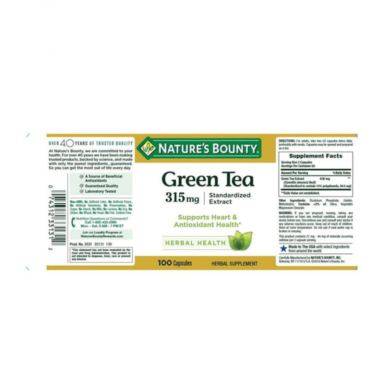 Natures Bounty Green Tea Extract 315mg - 100 Capsules