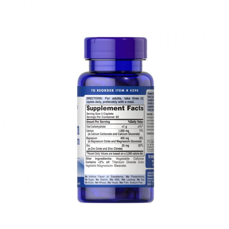 Puritan’s Pride Chelated Calcium Magnesium Zinc - 100 Capsules