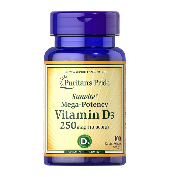 Puritan’s Pride Vitamin D3 250mcg 10000IU 100 Softgels