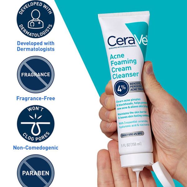 CeraVe Acne Foaming Cream Cleanser with 4% Benzoyl Peroxide – 150ml
