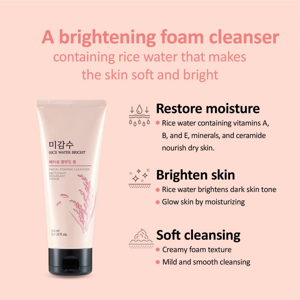 The Face Shop Rice Water Bright Facial Foaming Cleanser - 150ml ...