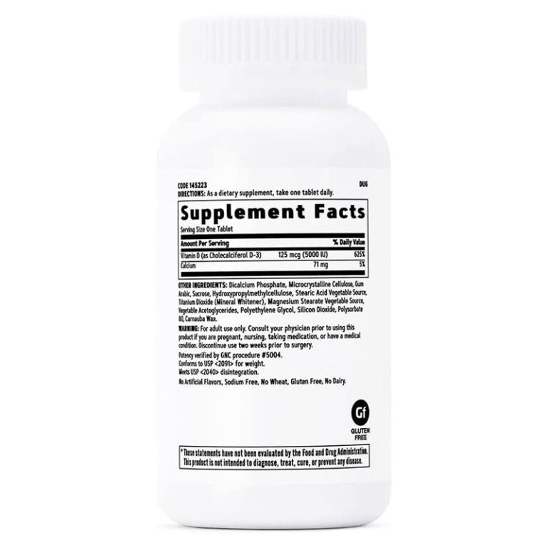 GNC Vitamin D3 Tablets 5000 IU - 180 Tablets