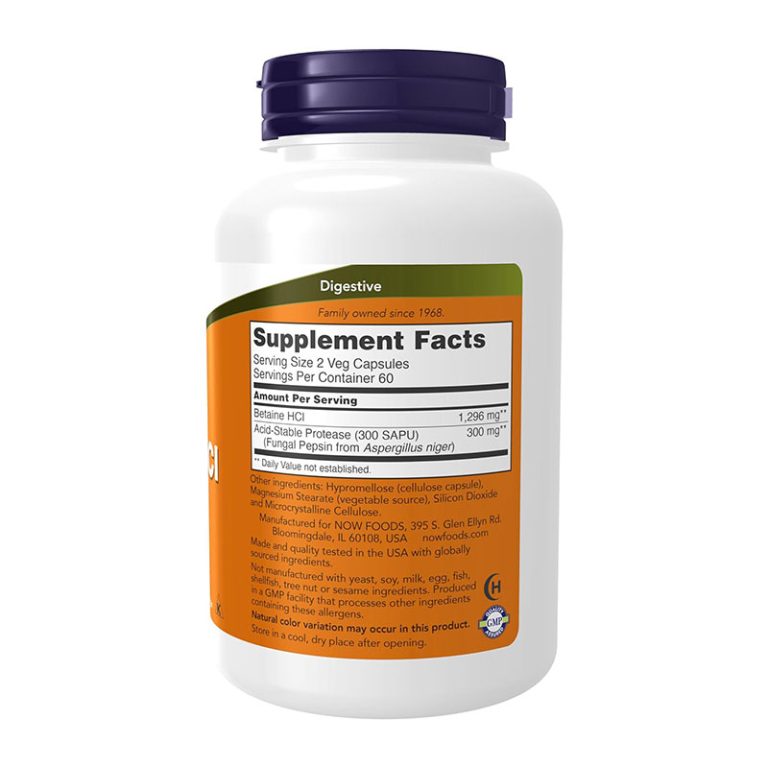 NOW Betaine HCl 648 mg - 120 Veg Capsules