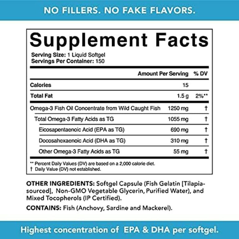 Sports Research Triple Strength Omega 3 Fish Oil 1250mg - 150 Softgels