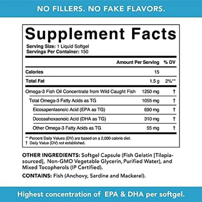 Sports Research Triple Strength Omega 3 Fish Oil 1250mg - 150 Softgels