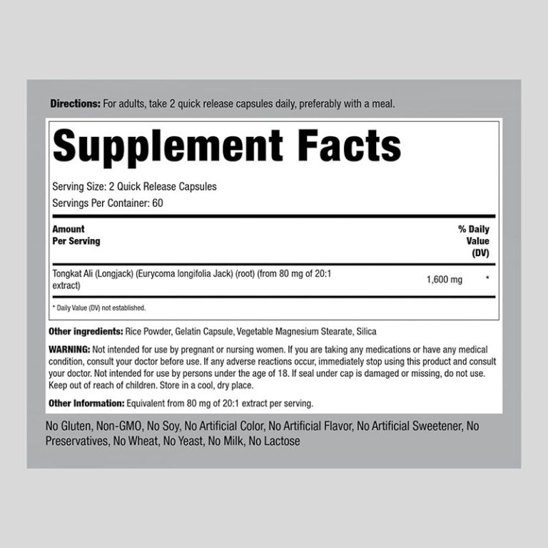 Piping Rock Tongkat Ali 1600mg - 120 Capsules