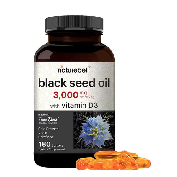 NatureBell Black Seed Oil 3000mg with Vitamin D3 2000IU - 180 Softgel