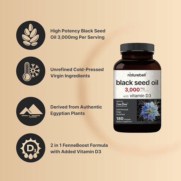 NatureBell Black Seed Oil 3000mg with Vitamin D3 2000IU - 180 Softgel