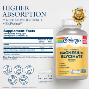 Solaray Magnesium Glycinate 350mg - 120 Vegcaps