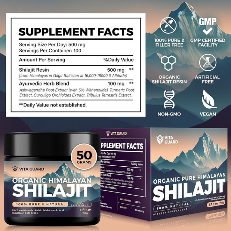 Vita Guard Organic Himalayan Shilajit Resin - 500mg Pure Shilajit Supplement - 100 Servings - 50gm