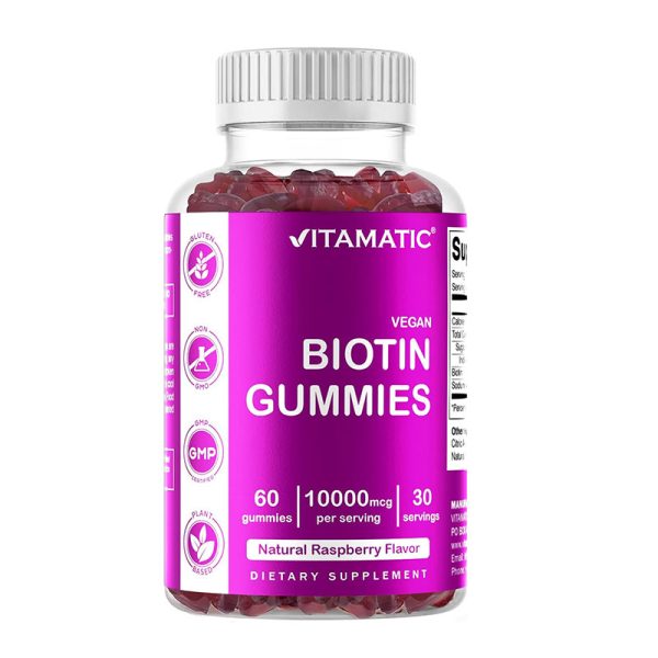 Vitamatic Biotin Gummies 10,000 mcg for Stronger Hair, Skin & Nails - 60 Vegan Gummies