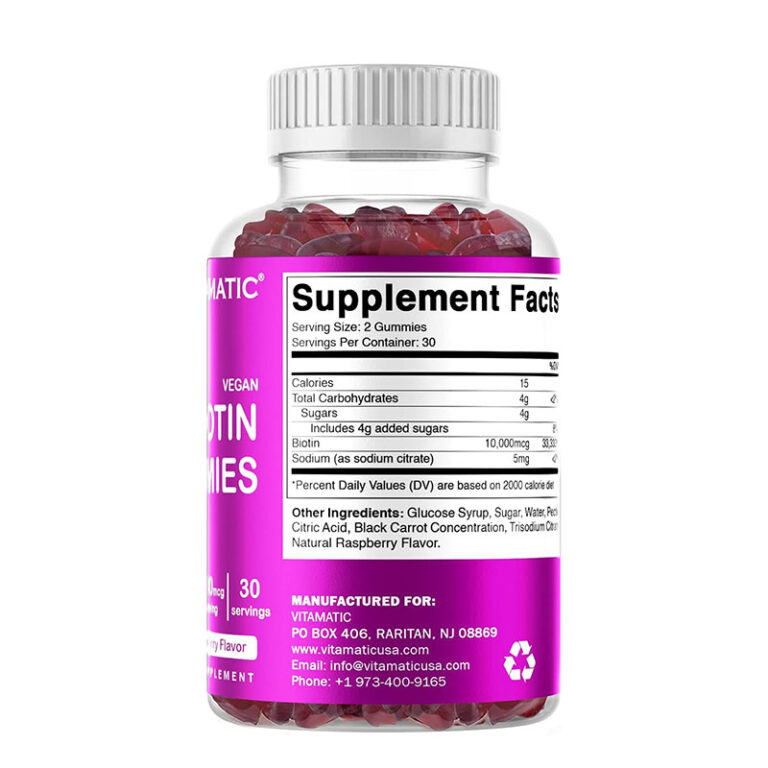 Vitamatic Biotin Gummies 10,000 mcg for Stronger Hair, Skin & Nails - 60 Vegan Gummies