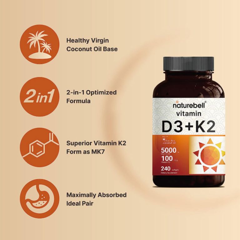 Naturebell Vitamin D3 (5,000 IU) + K2 (100 mcg) – 240 softgels