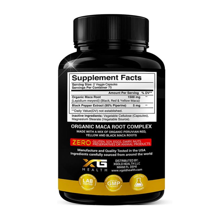 X Gold Health Organic Maca Root Capsules Black, Yellow, Red Strongest 1500 mg - 150 Capsules
