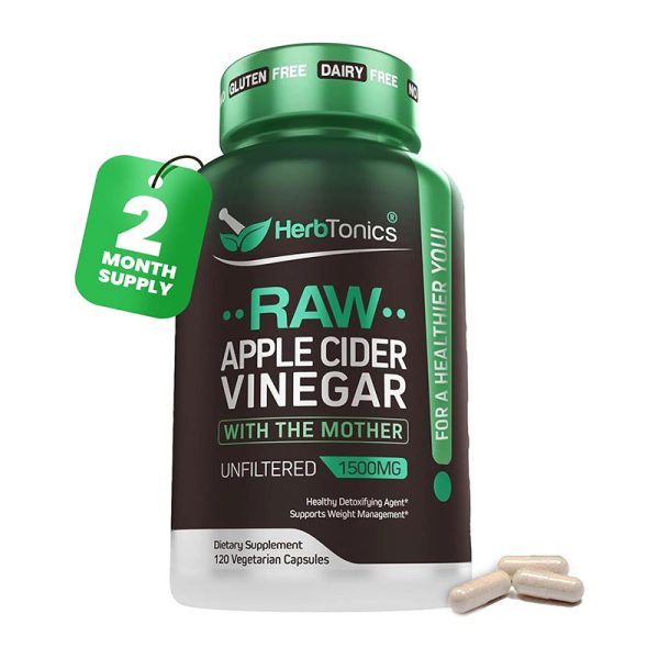 Herb Tonics RAW APPLE CIDER VINEGAR WITH THE MOTHER - 120 Vegetarian Capsules