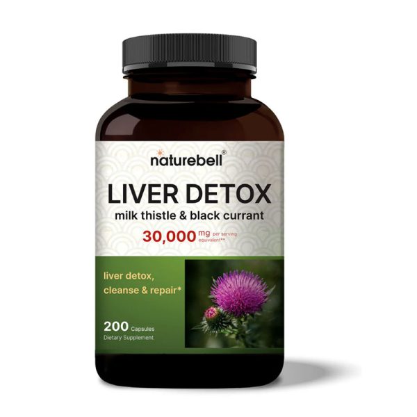 NatureBell Liver Detox Supplements with Milk Thistle 30000mg & Black Currant - 200 Capsules