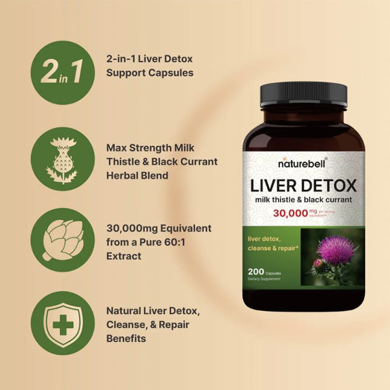 NatureBell Liver Detox Supplements with Milk Thistle 30000mg & Black Currant - 200 Capsules