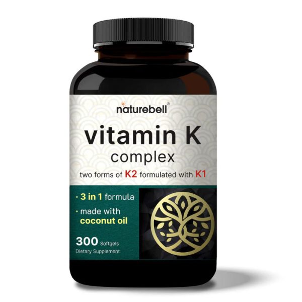 NatureBell Vitamin K Complex (K1 + K2 as MK-4 &amp; MK-7) 2,600mcg Per Serving, 300 Coconut Oil Softgels