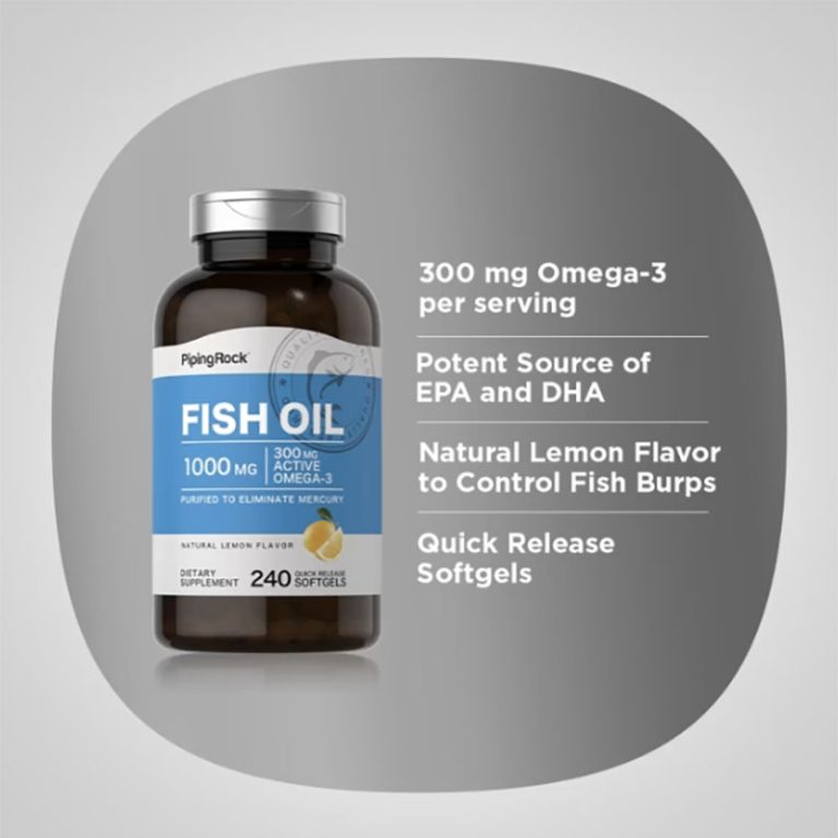 Piping Rock Omega-3 Fish Oil Lemon Flavor, 1000 mg, 240 Quick Release Softgels