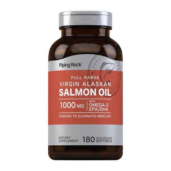 Piping Rock Salmon Oil 1000 mg Virgin Wild Alaskan Full Range, 180 Quick Release Softgels