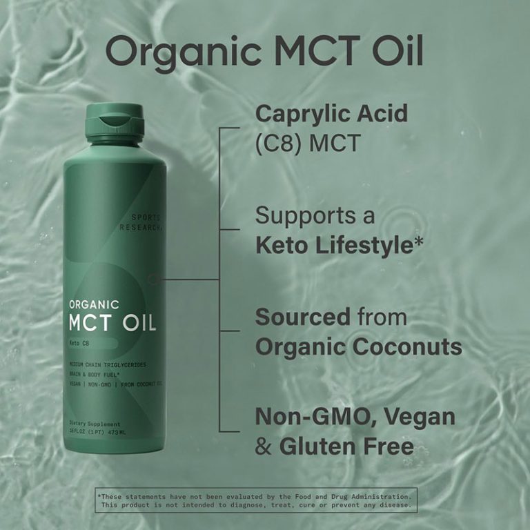 Sports Research Organic MCT Oil (C8) derived from Organic Coconuts - Unflavored 473 ml
