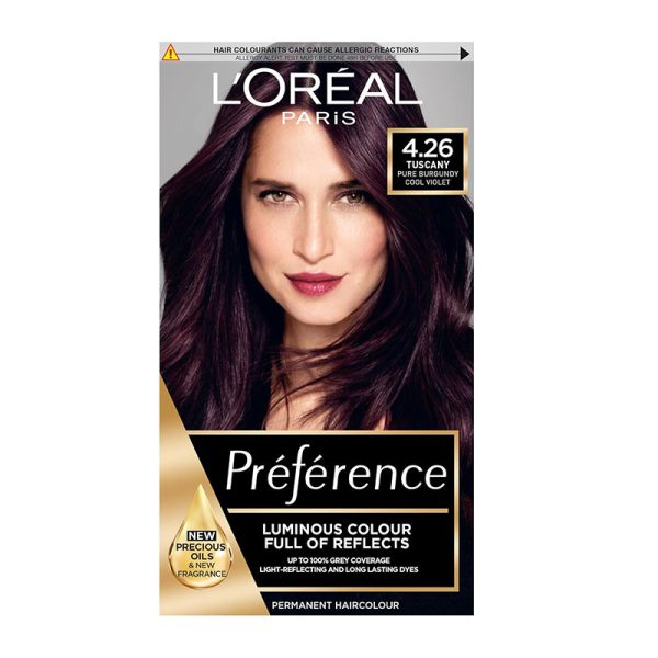 L’Oreal Paris Preference Permanent Hair Color 4.26 Tuscany Pure Burgundy Cool Violet