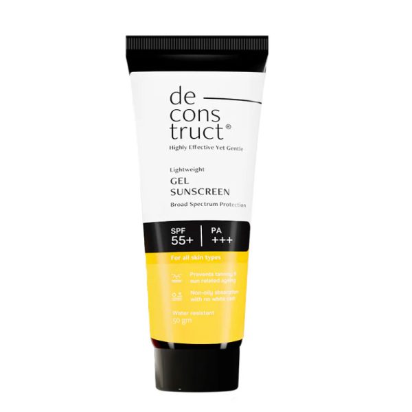 Deconstruct Gel Sunscreen for Oily Skin - SPF 55+ and PA+++ | Water Resistant Sunscreen (50ml)