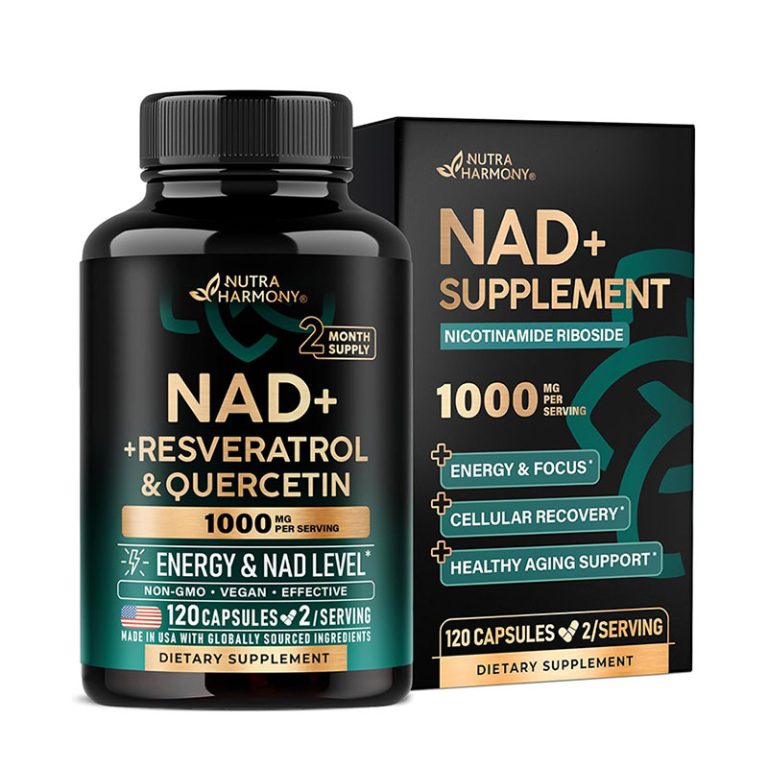 NUTRAHARMONY NAD+ Supplement with Resveratrol & Quercetin - 120 Capsules