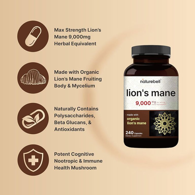 NatureBell Lions Mane Supplement 9000mg Per Serving - 240 Capsules