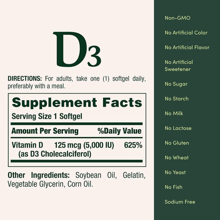Nature's Bounty D3 125mcg 5000 IU - 150 Softgels