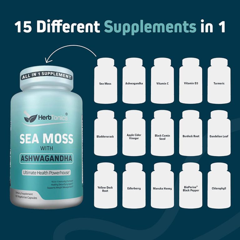 HerbTonics Sea Moss with Ashwagandha - 60 Vegetarian Capsules