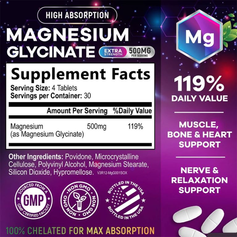 Nature's Nutrition High Absorption Magnesium Glycinate 500mg - 120 Tablets
