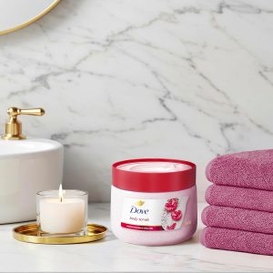 Dove Cherry & Chia Milk Body Scrub Exfoliates and Deeply Nourishes for Smooth Radiant Skin - 425gm