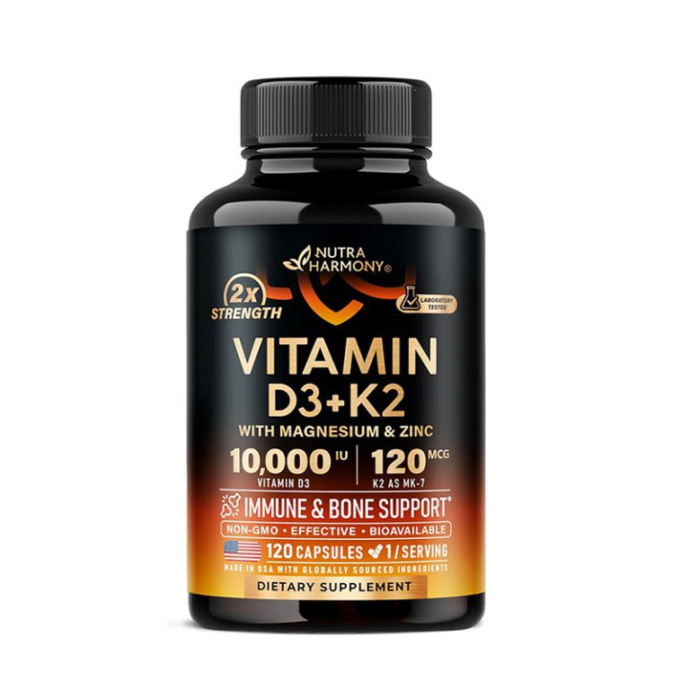 NUTRAHARMONY Vitamin D3+K2 with Magnesium Zinc & Vitamin C & B12 - 120 Capsules