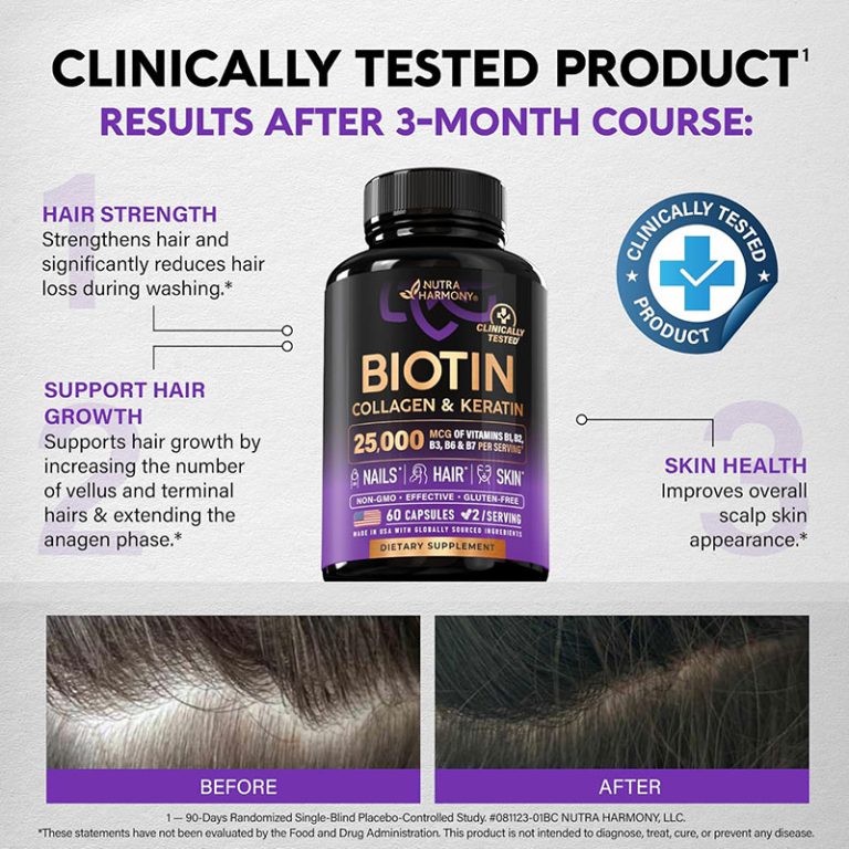 NUTRAHARMONY Biotin Collagen & Keratin | Hair Skin & Nails Vitamins - 60 Capsules